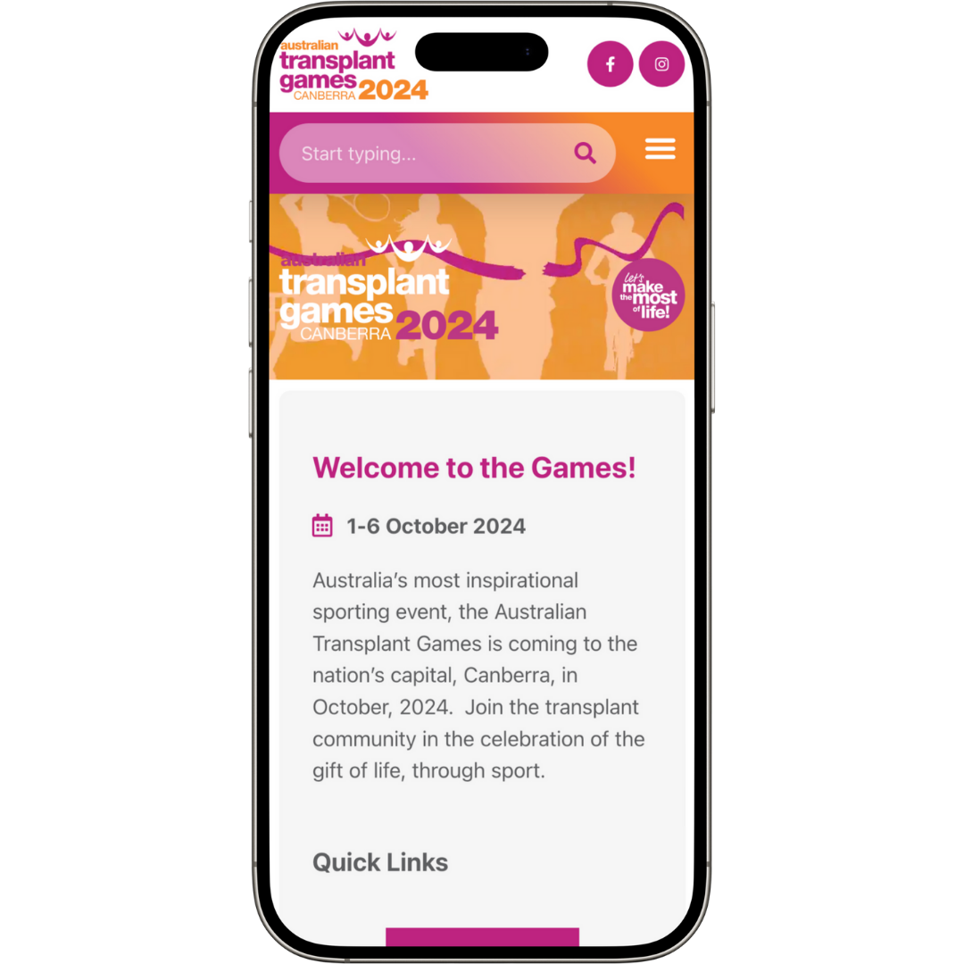 Australian Transplant Games website mobile view - Wolf IQ