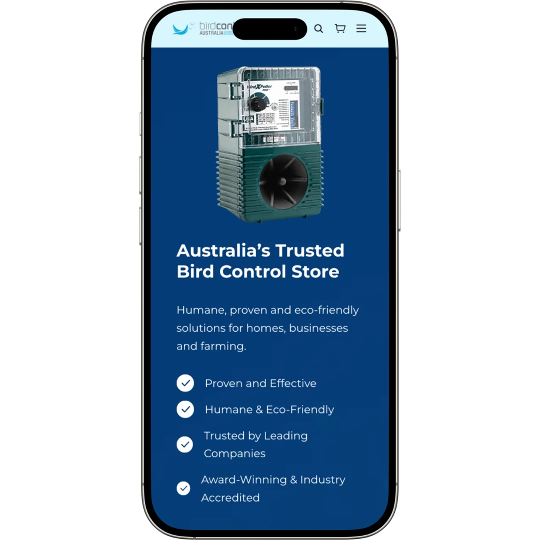 Bird Control Australia website mobile view - Wolf IQ