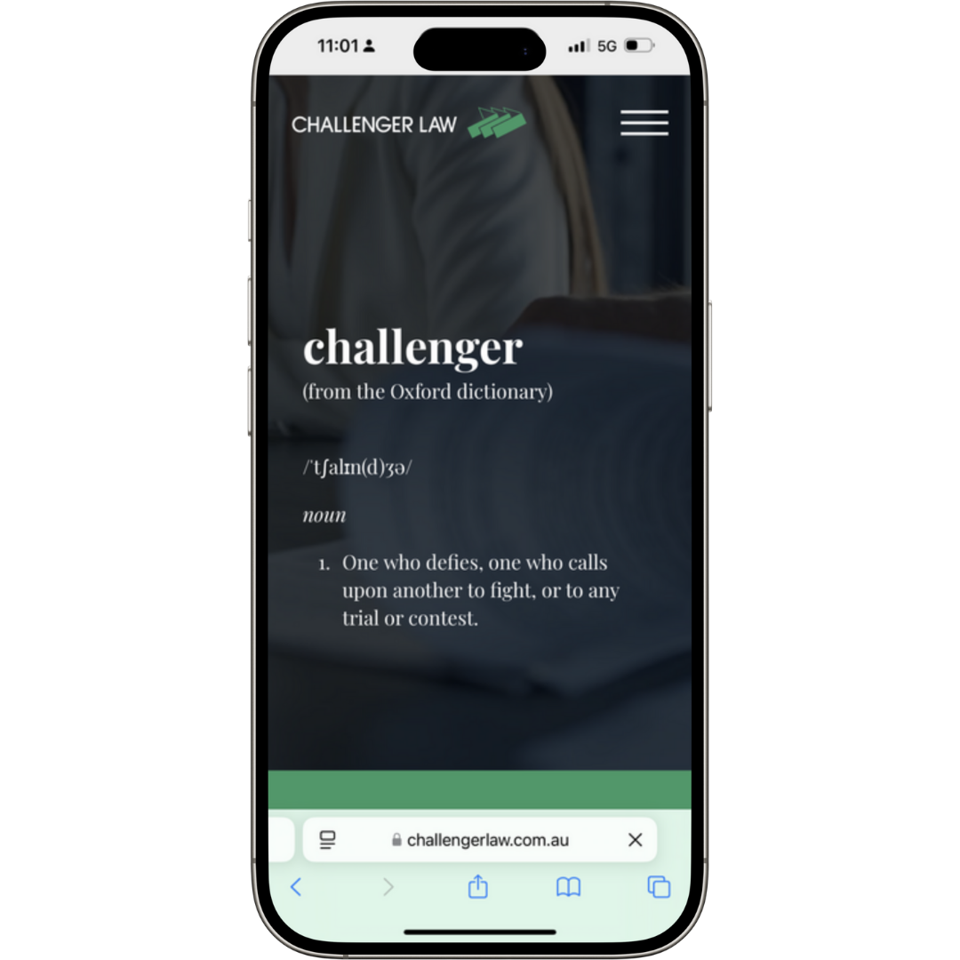 Challenger Law website mobile view - Wolf IQ