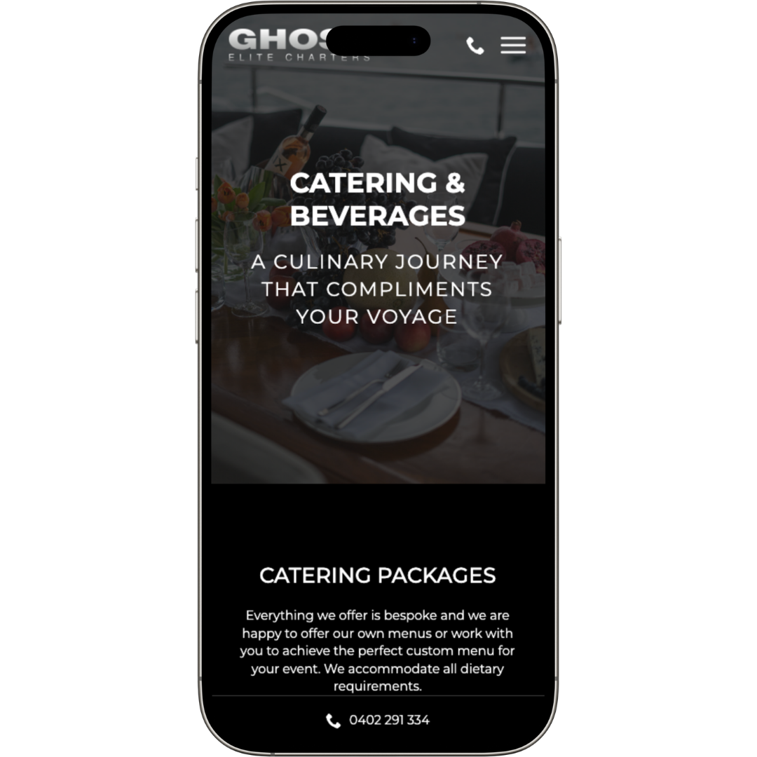 Ghost Charters website mobile view - Wolf IQ