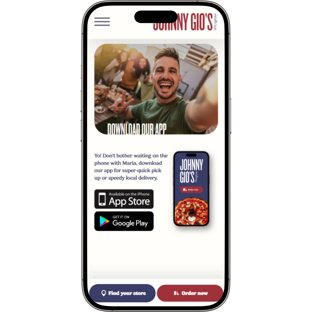 Johnny Gio’s Pizza website mobile view - Wolf IQ