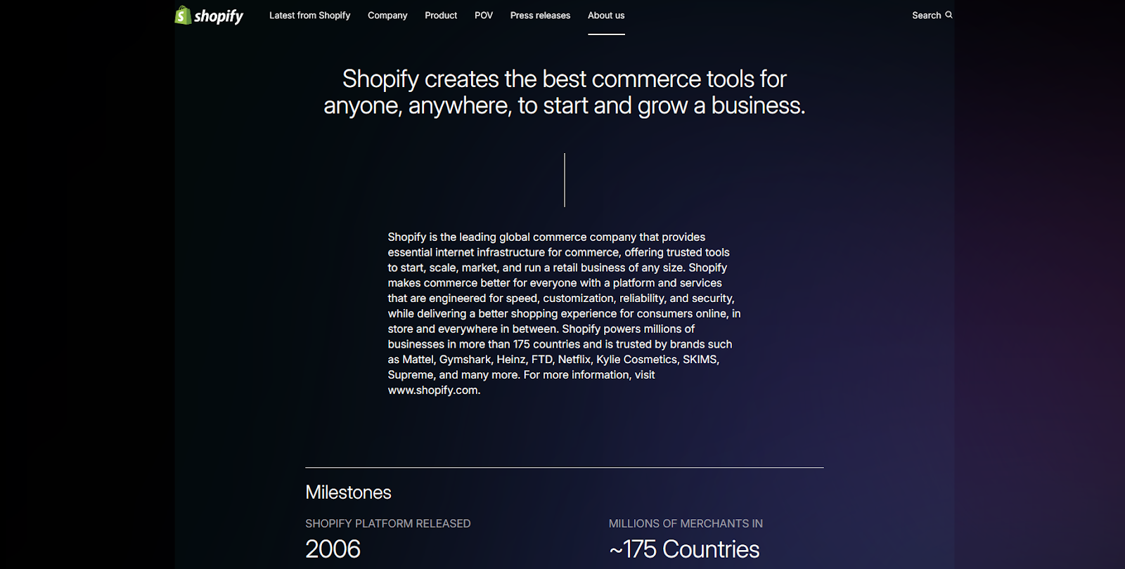 Shopify's about us page example