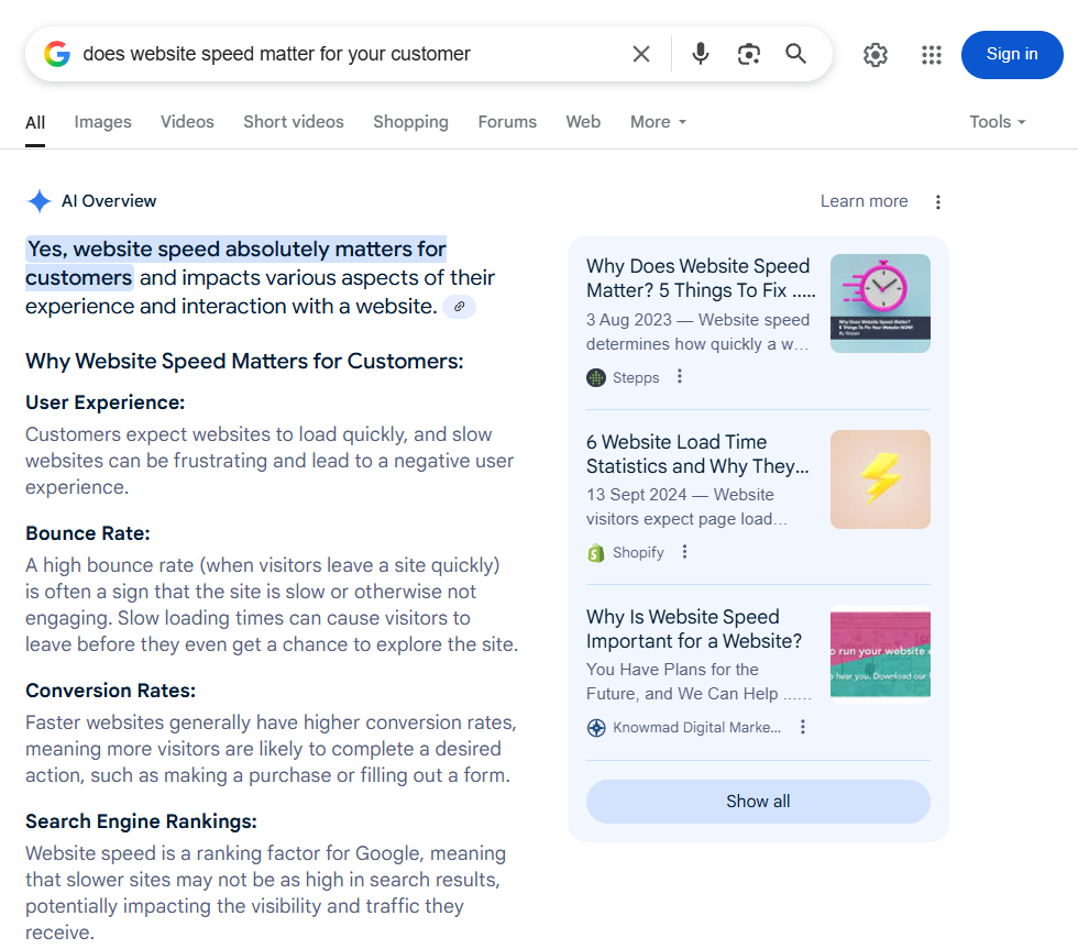 Google snippet highlights how site speed improves UX, conversions, SEO—ideal for Aussie hosts - Wolf IQ