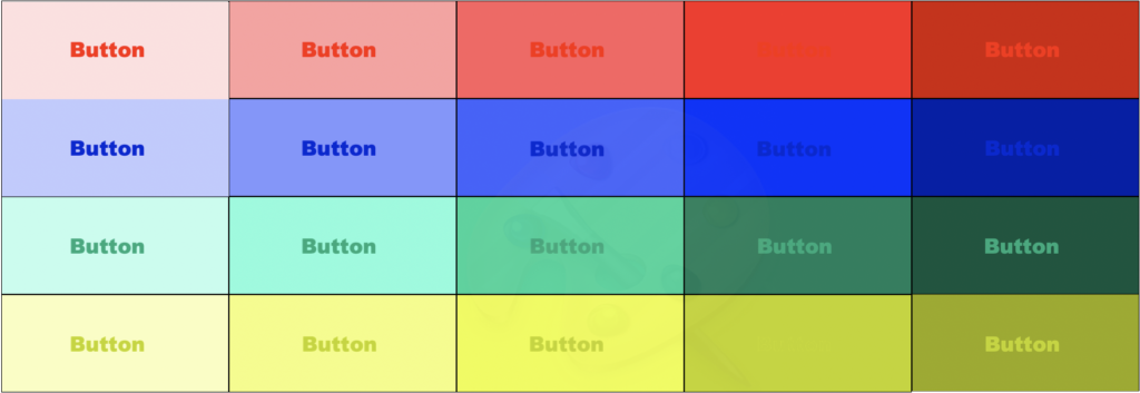 colour sample chart shows contrast between different shades of different colours