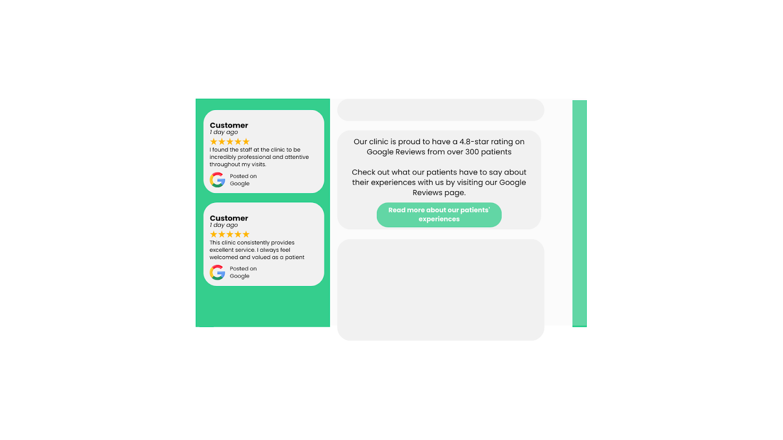 Example of Google patient reviews and testimonial highlights used in medical marketing to build trust, improve reputation, and attract new patients online - Wolf IQ