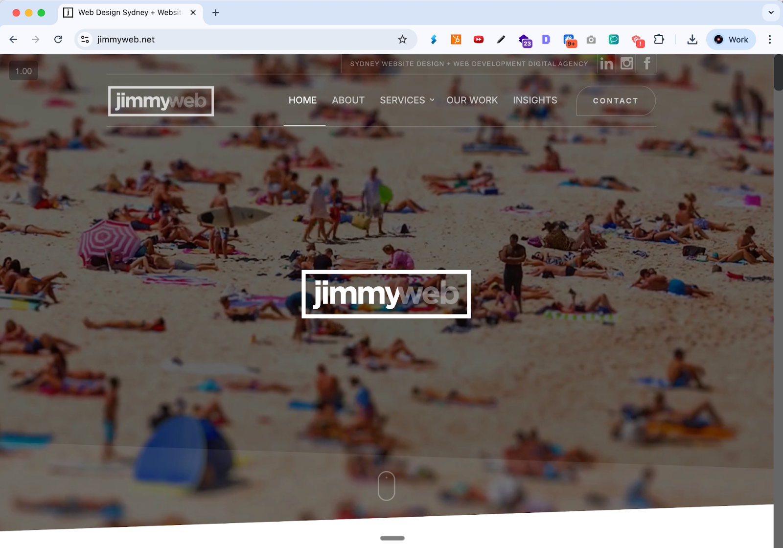 Jimmyweb Sydney website design and web development agency homepage featuring aerial Sydney Harbour Bridge hero image - Wolf IQ