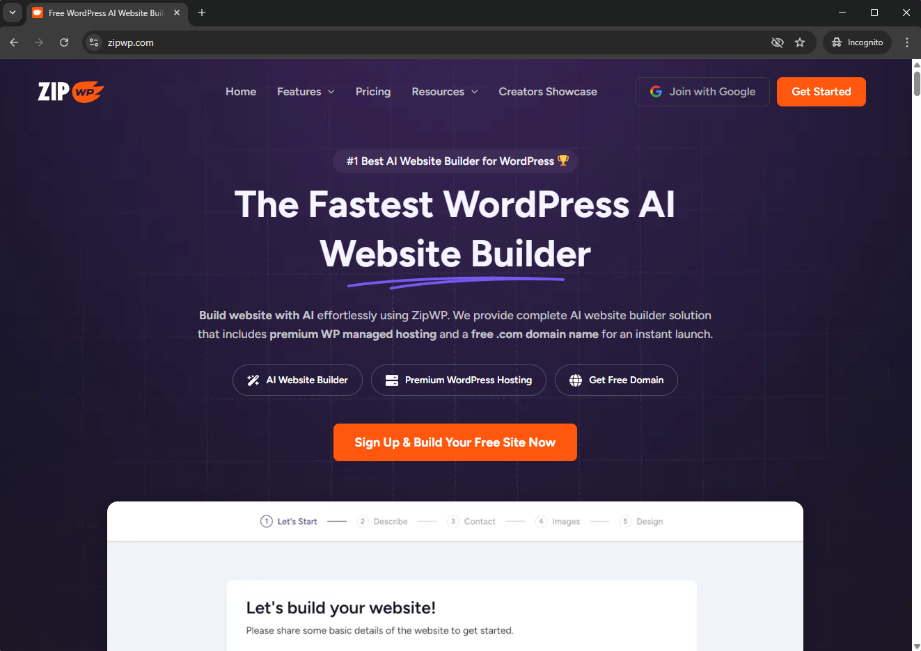 ZipWP AI WordPress builder interface for rapid prototyping and site generation